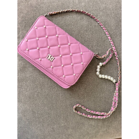 Badgley Mischka Handbags - Badgley Mischka Pink Diamond Quilted Pearl Flap Crossbody Shoulder Bag